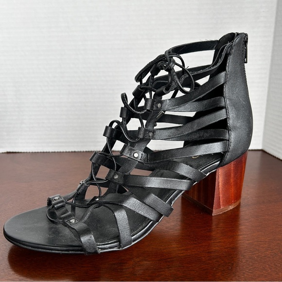 ALDO Black Leather Myssi Lace-up Block Heel Sandals - Picture 6 of 12